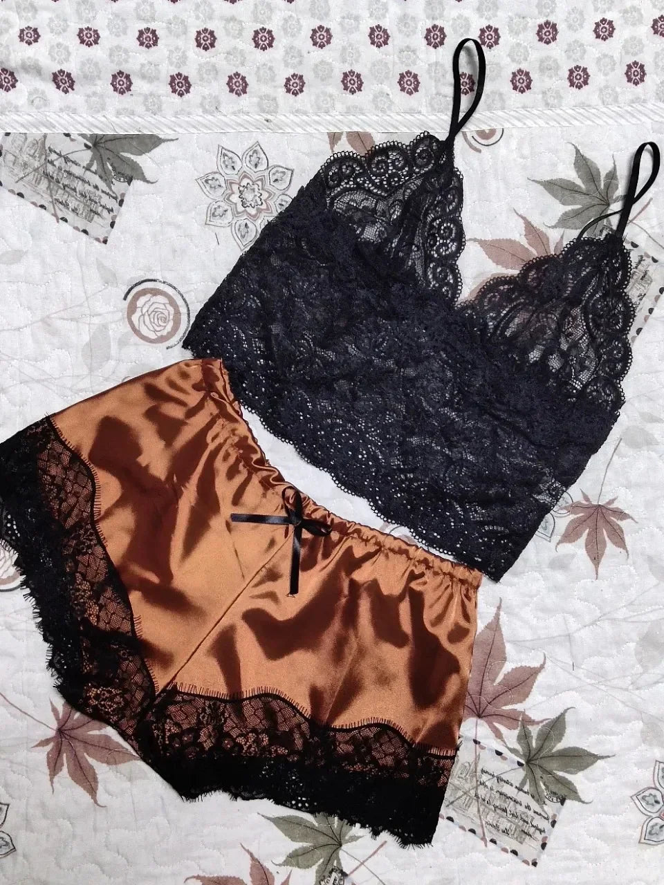 Lace Silk Pajama Set – Sexy Crop Top and Shorts for Women Sleepwear