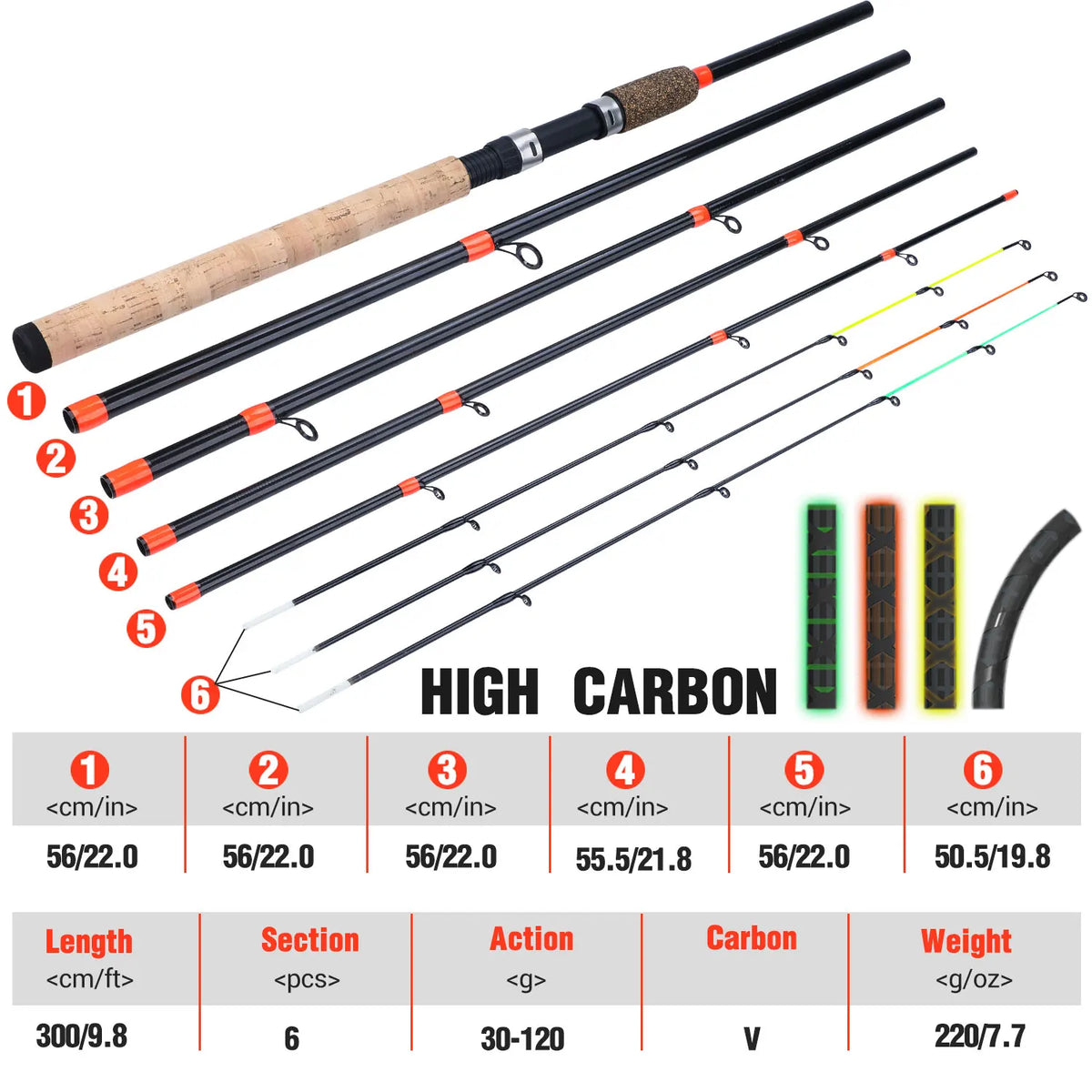 Carbon Fiber Feeder Fishing Rod – 3M Cork Handle Pole for Carp Angling