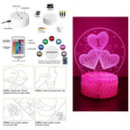 3D Heart LED Night Light – Romantic Illusion Lamp for Valentine's Day Gifts
