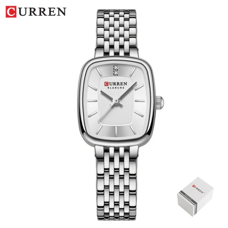 Gold Stainless Steel Quartz Watch – Elegant Square Dial for Business Fashion