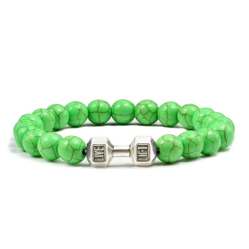 Volcanic Stone Dumbbell Bracelet – Matte Lava Bead Jewelry for Fitness Enthusiasts