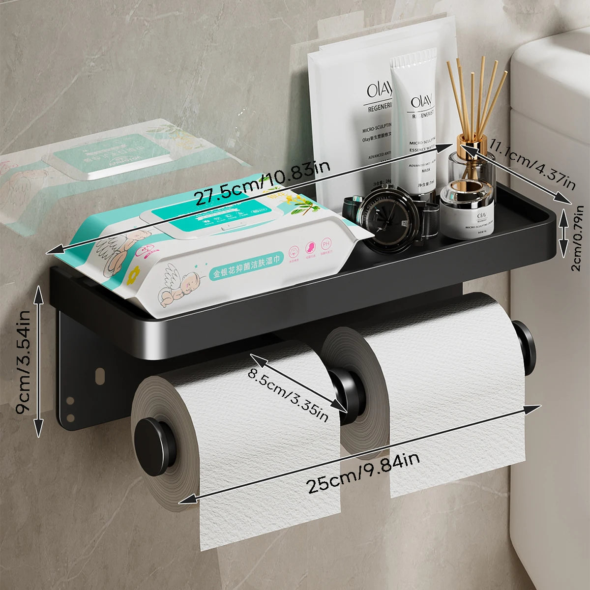 Wall-Mounted Aluminum Toilet Paper Holder – Modern Bathroom Tissue Rack