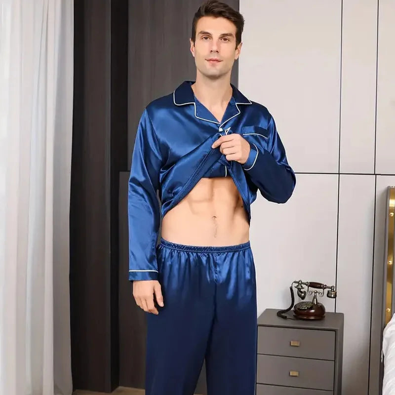 Silk Long Sleeve Pyjama Set – Plus Size Sleepwear for Men