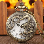 Vintage Hollow Chinese Dragon Pocket Watch – Roman Numeral Necklace Gift