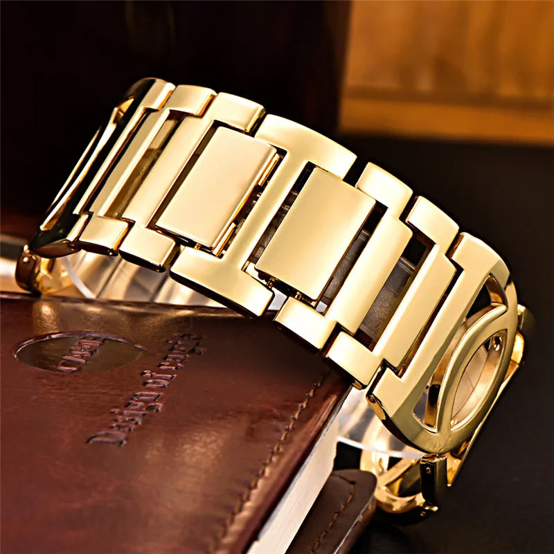 Gold Stainless Steel Bracelet Watch – Luxury Vintage Timepiece for Women