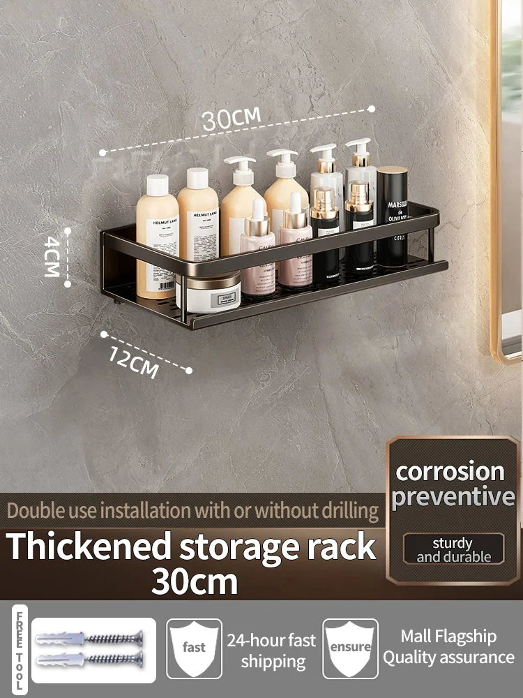 Aluminum Bathroom Shelf – Wall Mounted Storage Rack for Kitchen and Shower