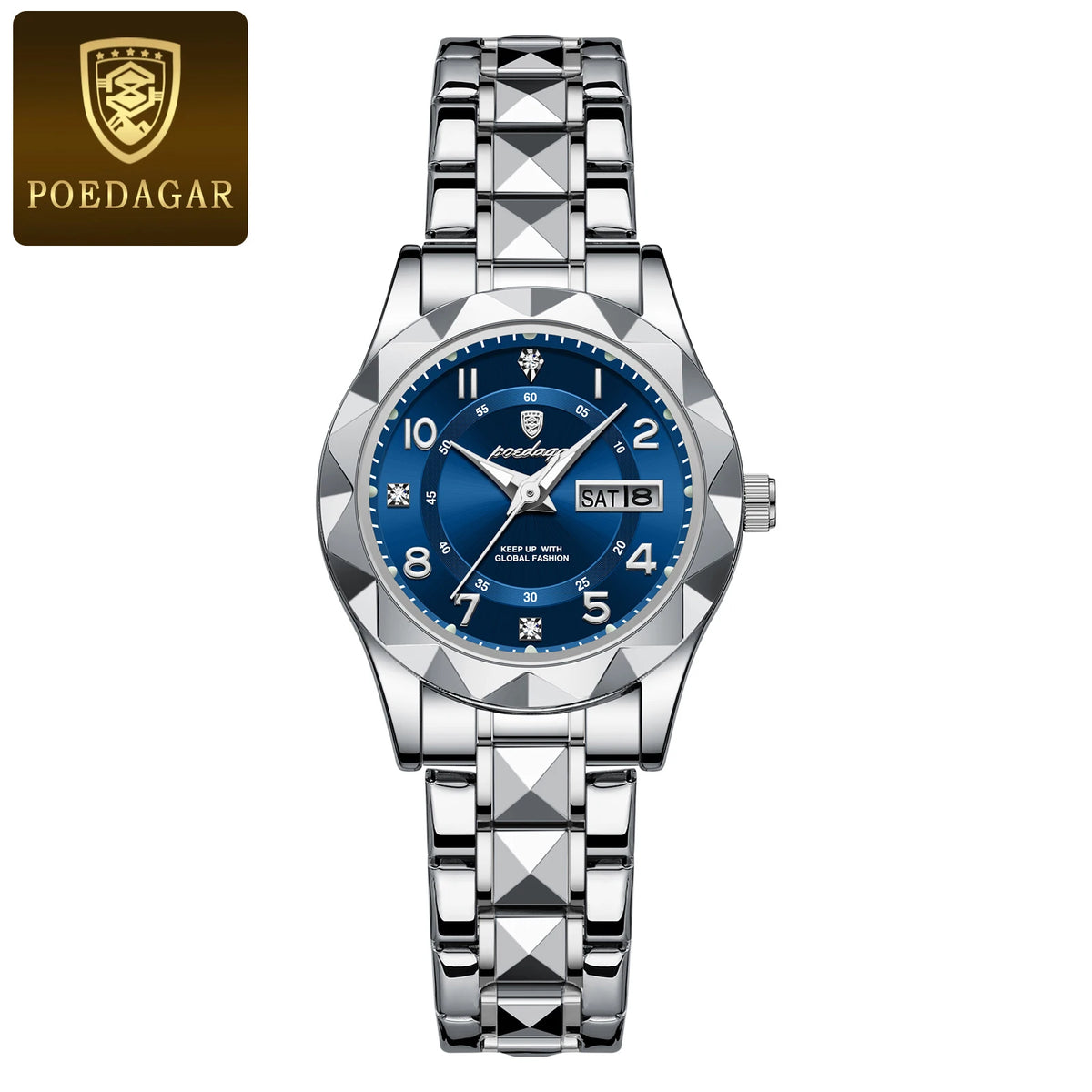 POEDAGAR Quartz Women's Watch – Stainless Steel Waterproof Date for Dress