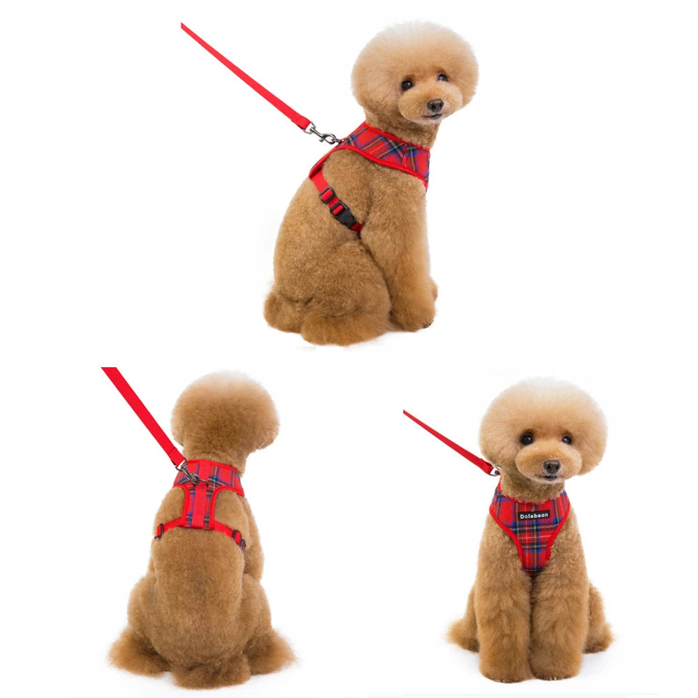 Plaid Pet Harness Leash Set – Adjustable Vest for Small Dogs and Cats