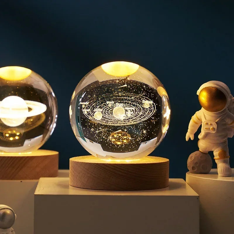 Galaxy Crystal Sphere Night Light – Clear Glass Globe for Home Decor