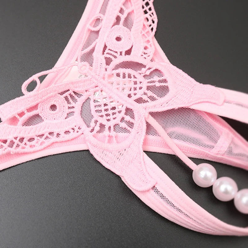 Lace Pearl G-String – Open Crotch Beaded Thong for Sexy Lingerie
