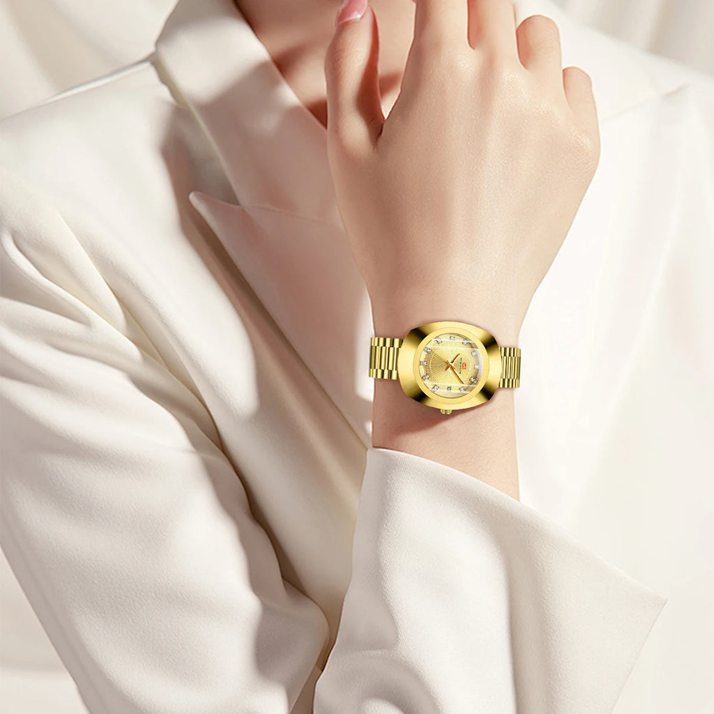 Oval Stainless Steel Women’s Watch – 34mm Gold Diamond Dress for Banquet