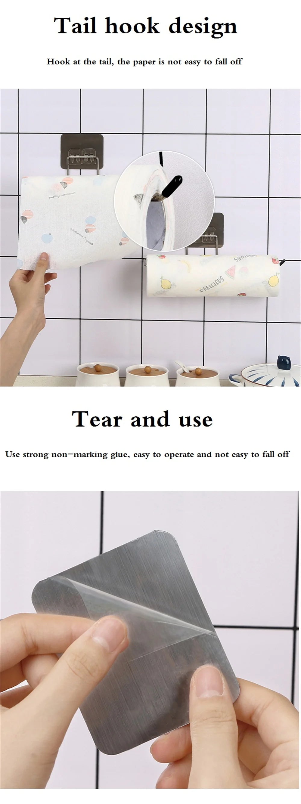 Adhesive Paper Towel Holder – Wall Mounted Rack for Kitchen Cabinet Storage