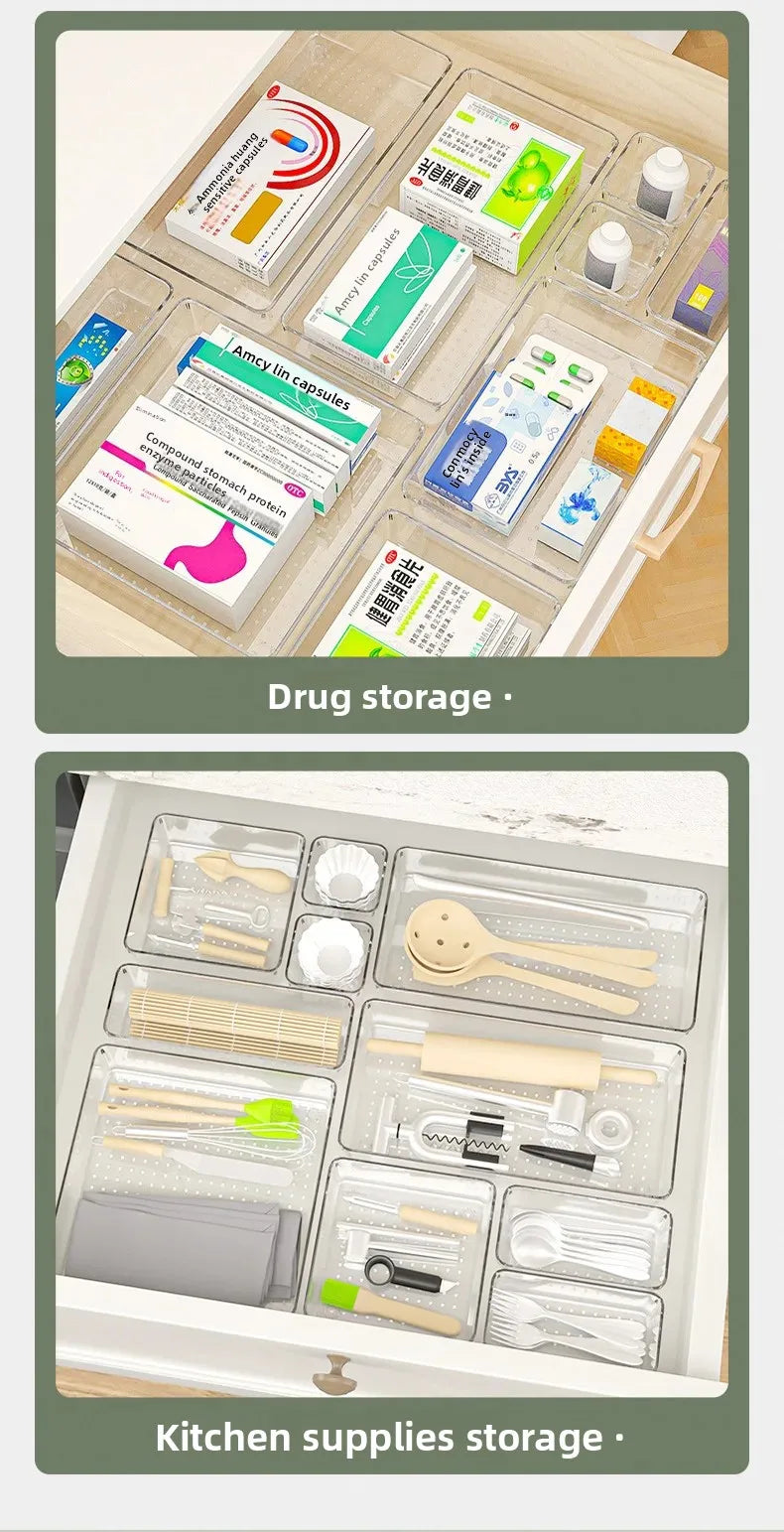 Transparent Cosmetic Organizer – Striped Plastic Drawer for Desk Storage