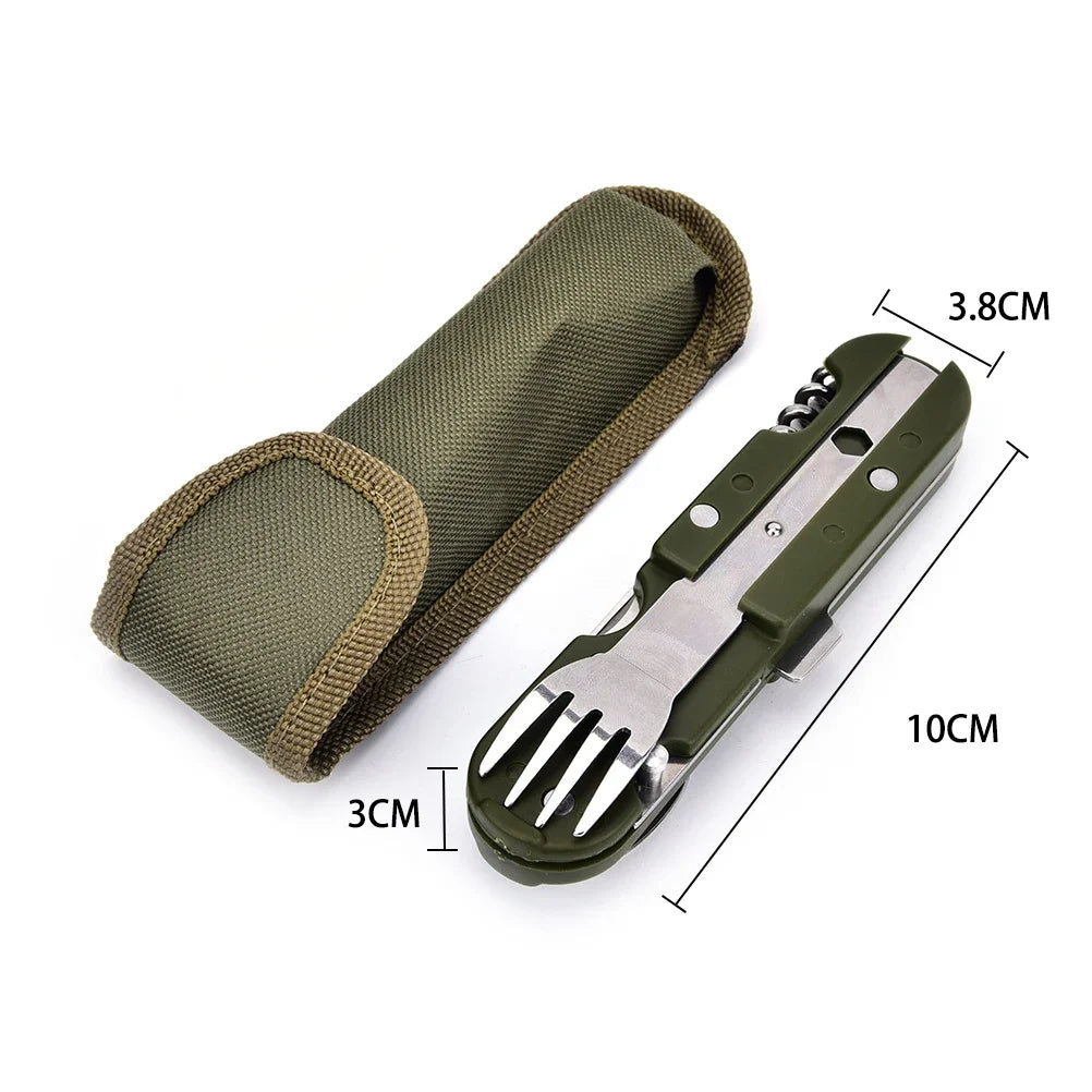 Stainless Steel Folding Camping Cutlery – Portable Utensils for Outdoor Hiking