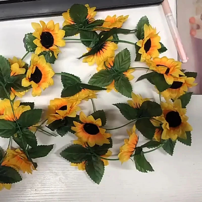 Silk Sunflower Ivy Garland – 250cm Artificial Hanging Vine for Home Wedding Decor