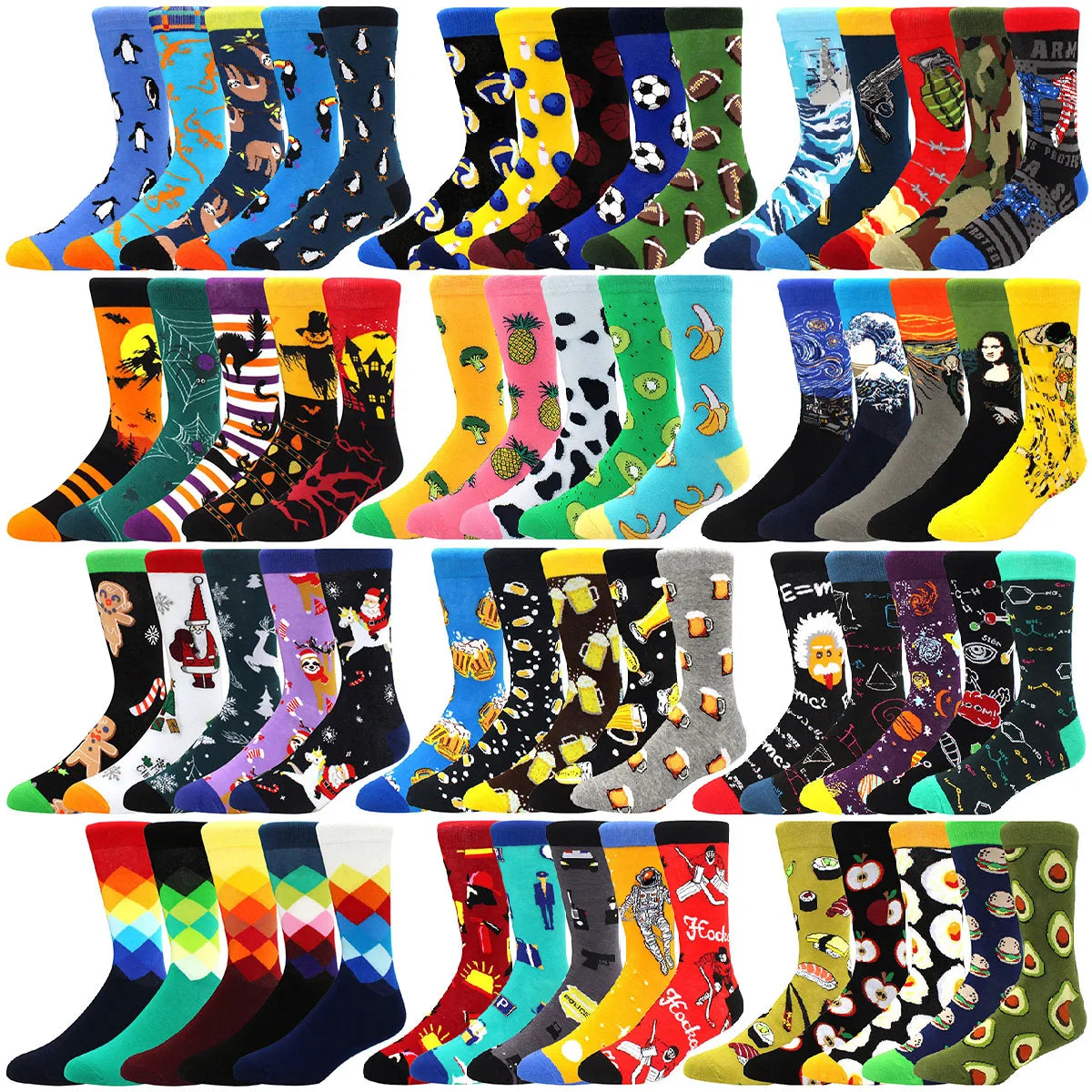 Cotton Novelty Crew Socks – Colorful Animal Print for Casual Halloween Wear