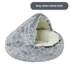 Semi-Enclosed Plush Pet Bed – Warm Winter Shell Nest for Cats and Small Dogs