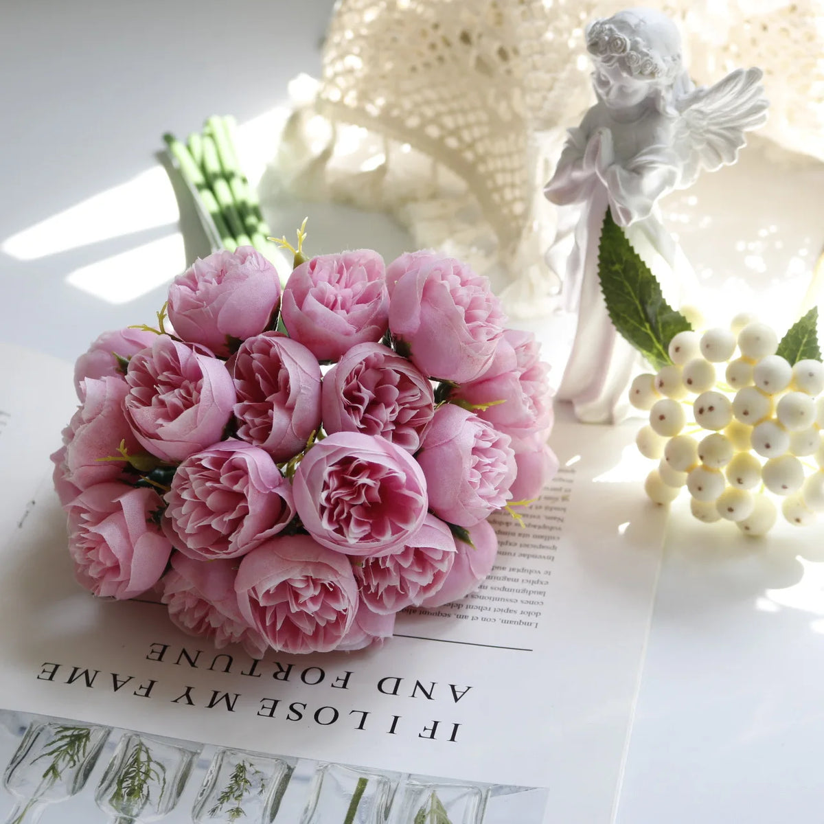 Silk Peony and Rose Bouquet – Artificial Floral Arrangement for Home Wedding
