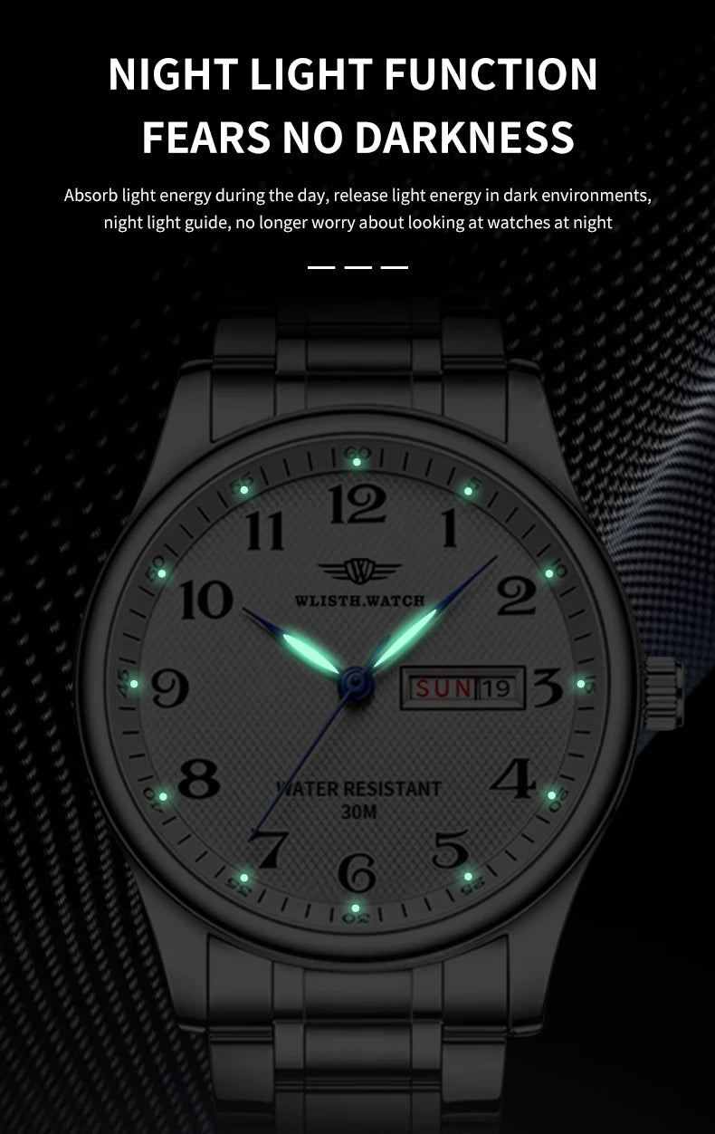 Stainless Steel Quartz Watch – Arabic Numerals Calendar for Men Gifts