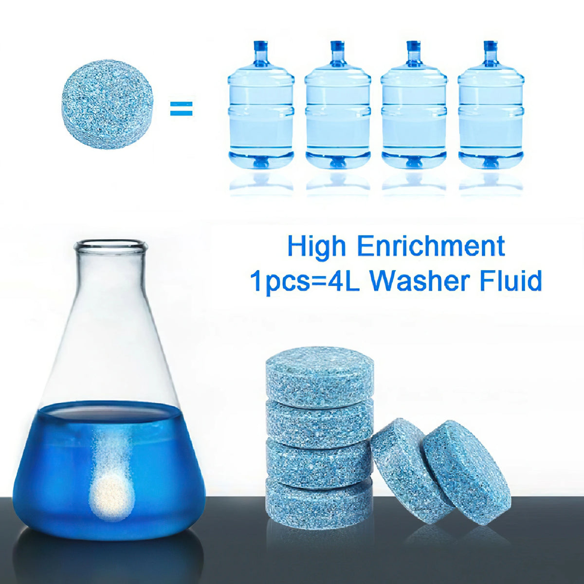 Effervescent Glass Cleaner Tablets – Concentrated Windshield Wash for Car Care