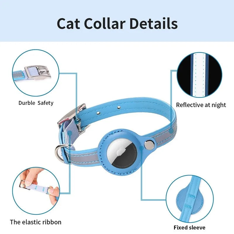 Adjustable Leather Airtag Collar – Reflective GPS Tracker for Pets
