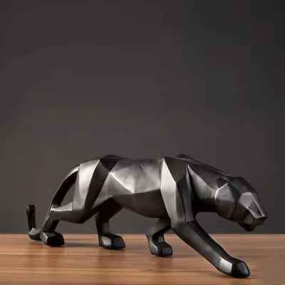 Large Geometric Panther Statue – Abstract Resin Leopard for Home Office Decor