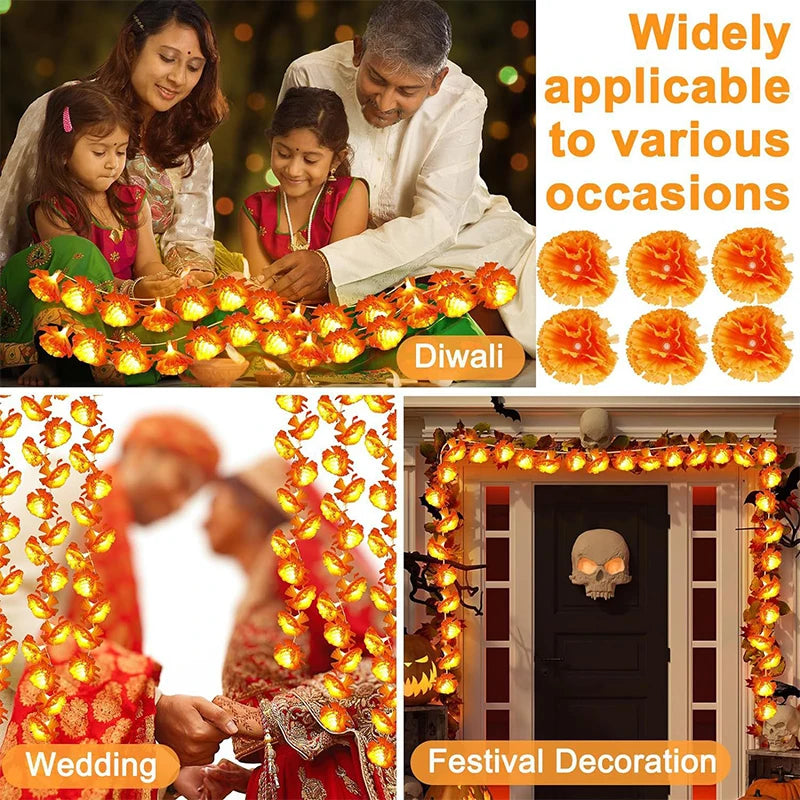 Mexican Marigold Garland LED Lights – Artificial Flower Decor for Day of the Dead