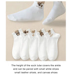 Cartoon Teddy Bear Ankle Socks – Breathable Cotton Casual Footwear for Women