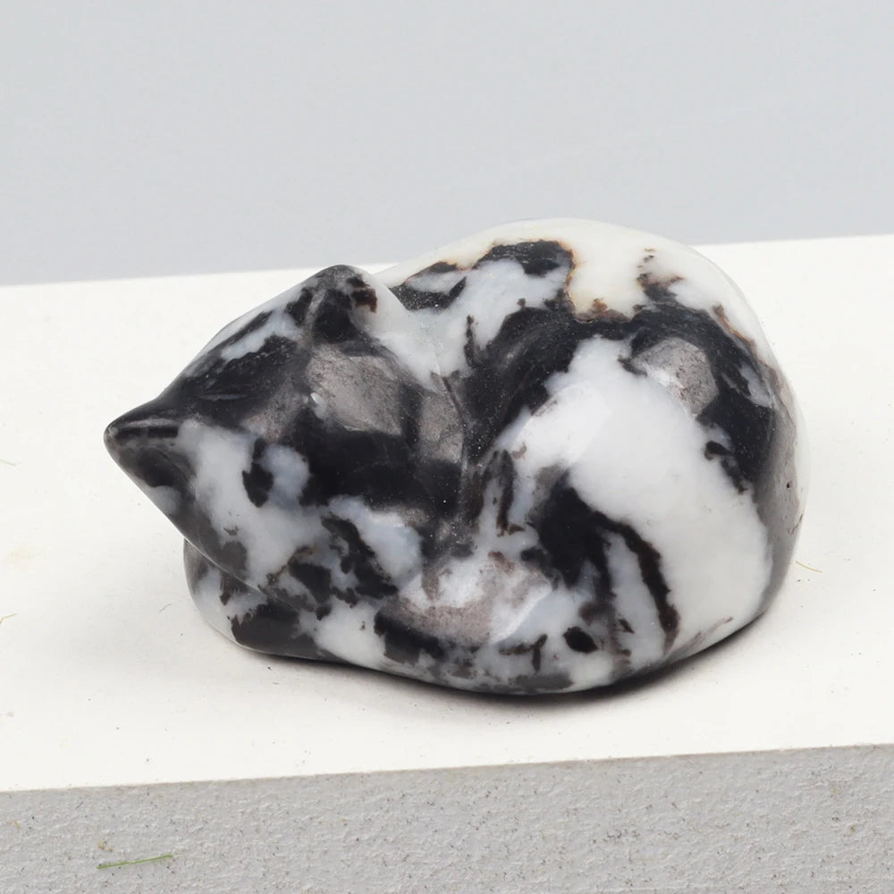 Carved Crystal Cat Figurine – Natural Stone Animal Statue for Home Decor