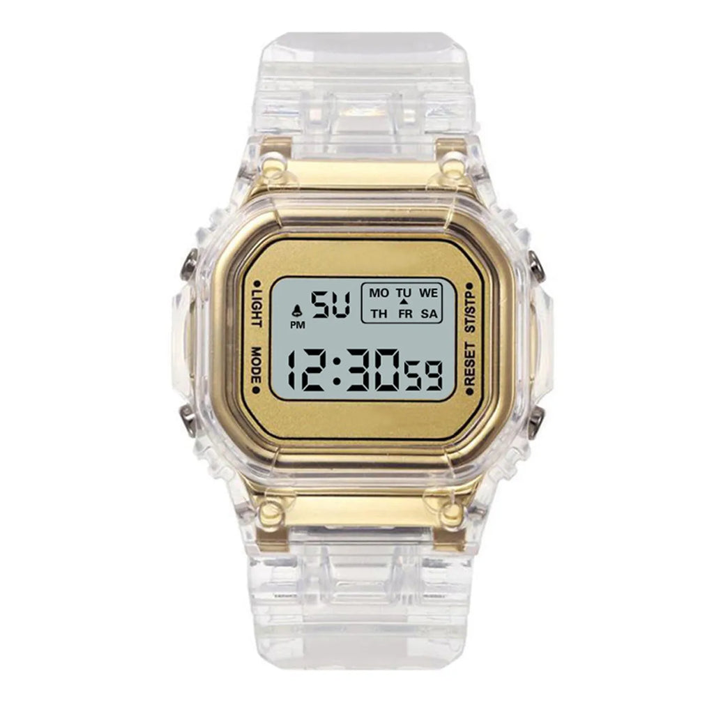 Transparent Digital Sport Wristwatch – Unisex Timepiece for Kids and Adults