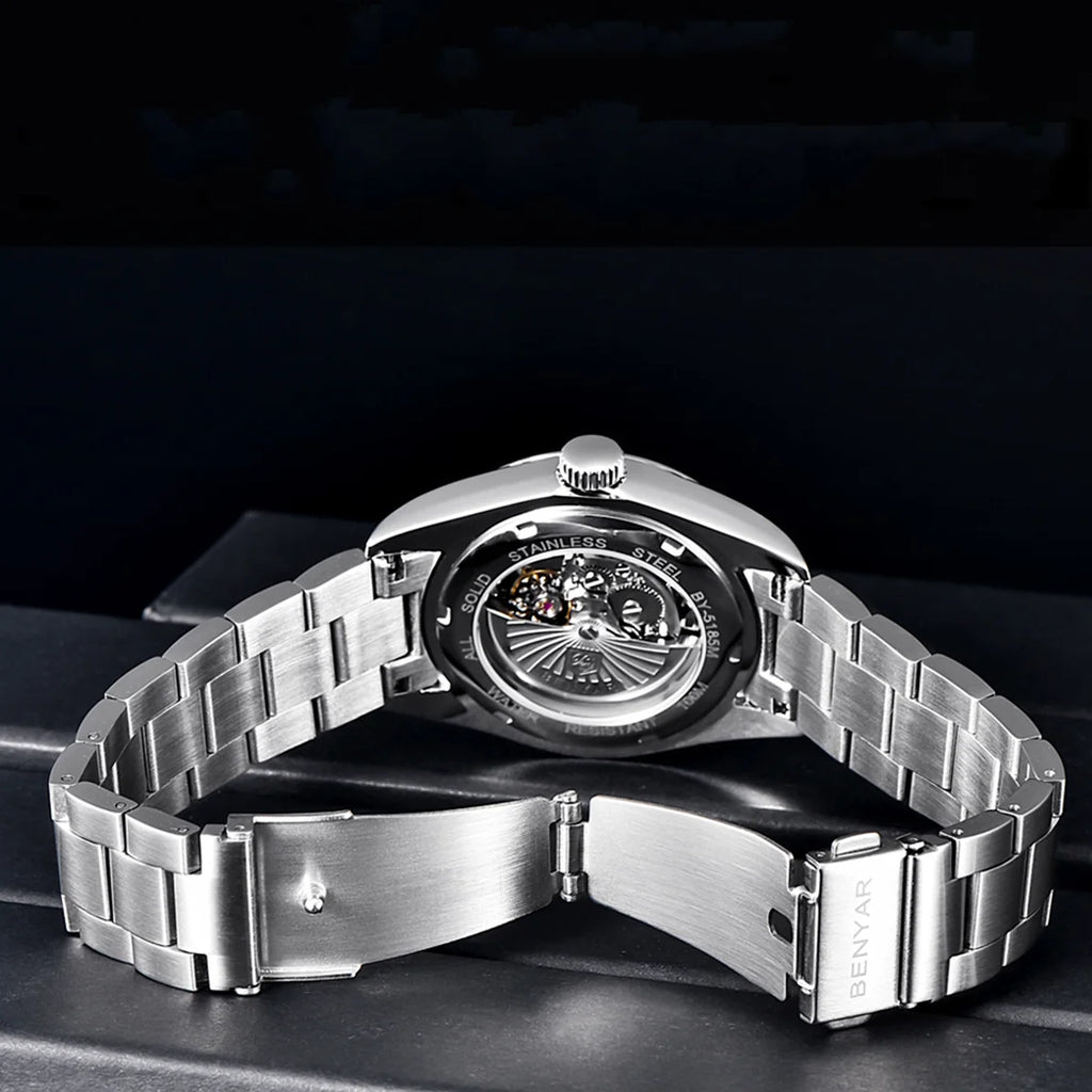 Stainless Steel Mechanical Watch – 10Bar Waterproof for Diving and Sports