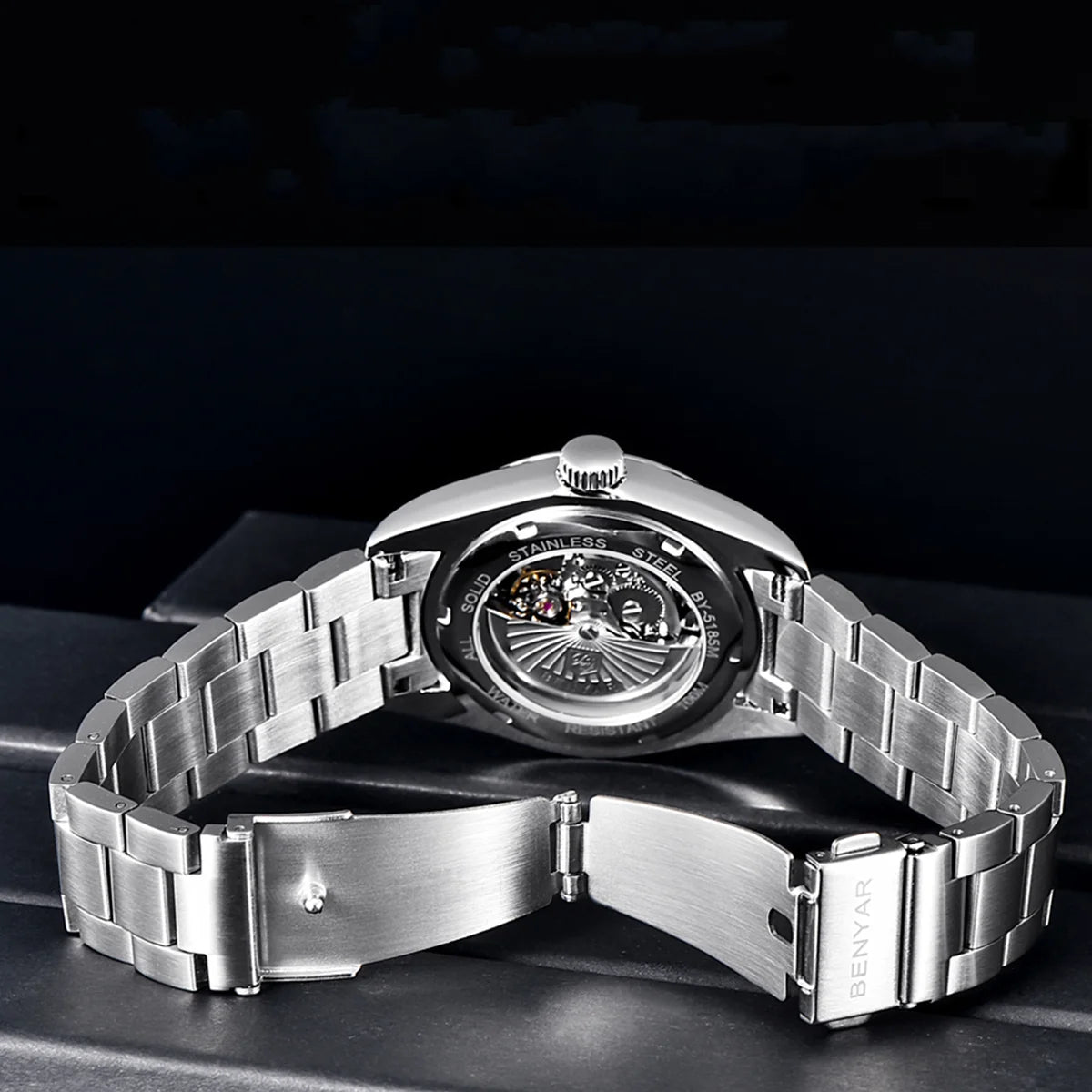 Stainless Steel Mechanical Watch – 10Bar Waterproof for Diving and Sports