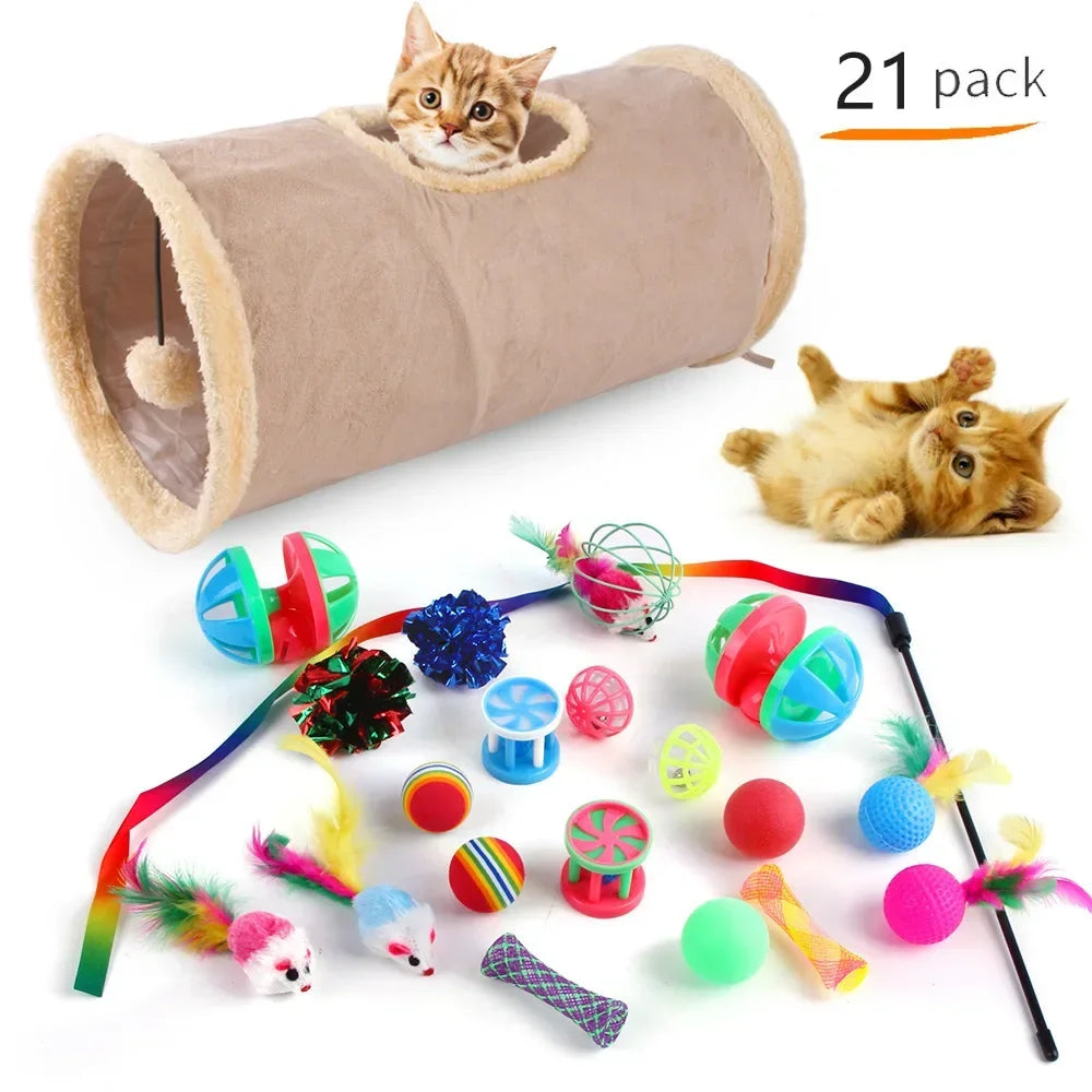Interactive Cat Play Tunnel – Foldable Mouse and Fish Toy Set for Pets