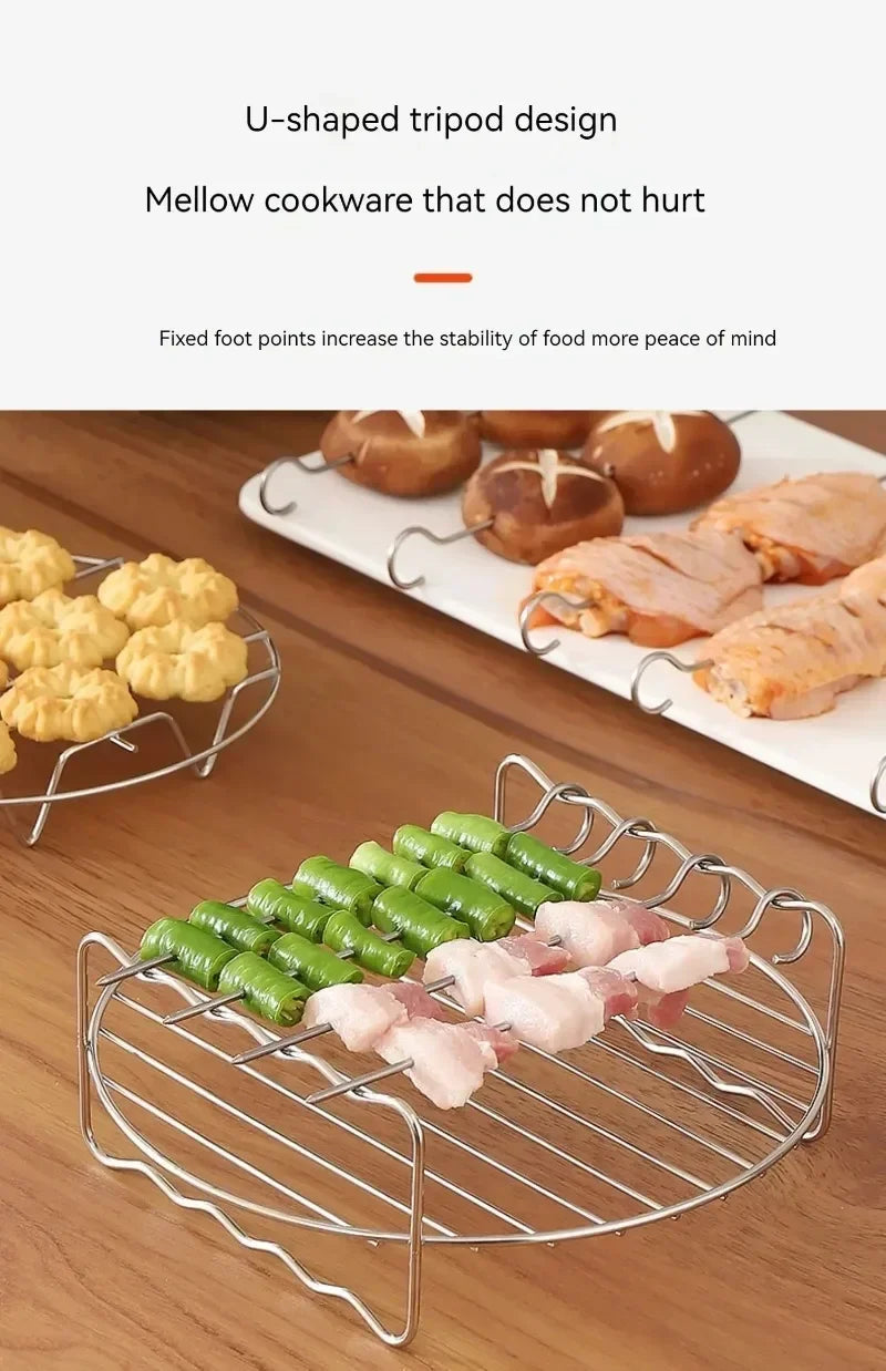 Stainless Steel Air Fryer Rack – Grill Stand with Skewers for Cooking