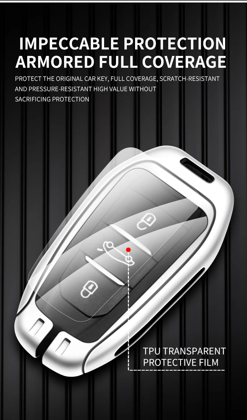 Zinc Alloy Leather Car Key Case – Protective Remote Cover for Citroen Models