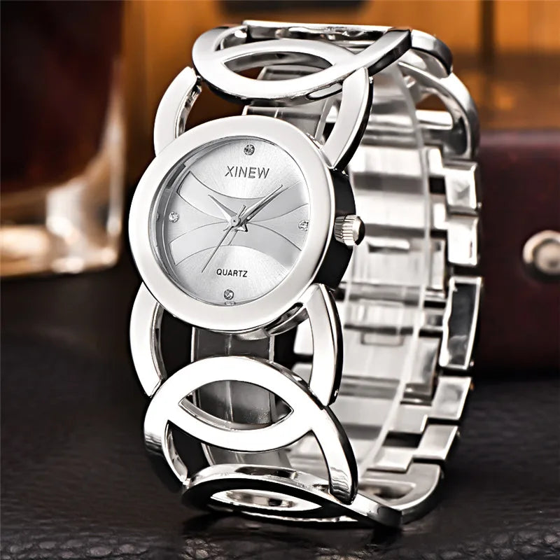 Gold Stainless Steel Bracelet Watch – Luxury Vintage Timepiece for Women