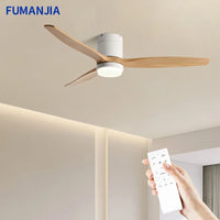 Solid Wood Ceiling Fan – 42/52 Inch LED Light for Living Room Dining