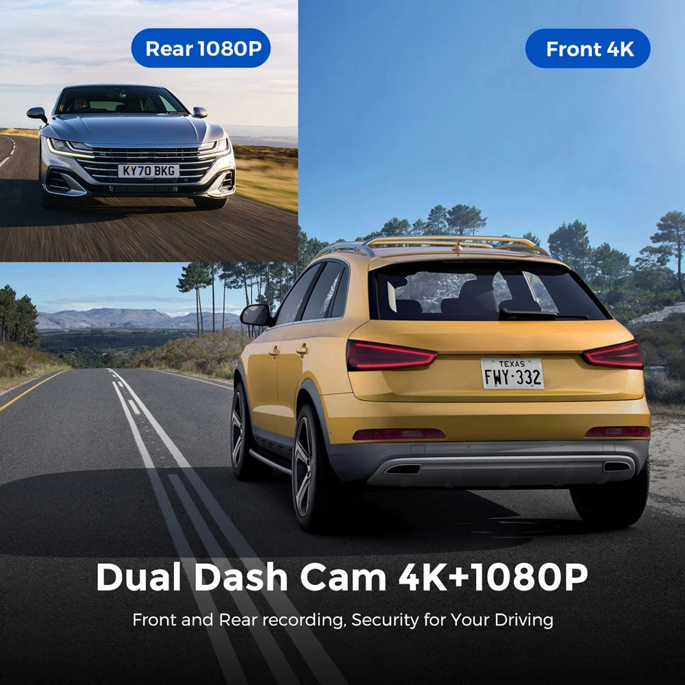 4K Dual Dash Cam – GPS WiFi Driving Recorder for Car Security