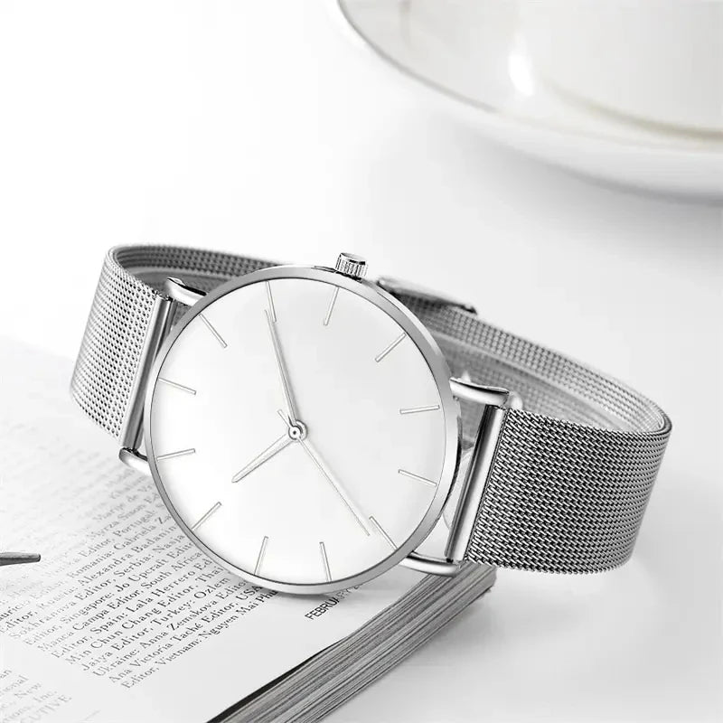 Minimalist Quartz Wristwatch – Slim Mesh Strap for Casual Business Wear