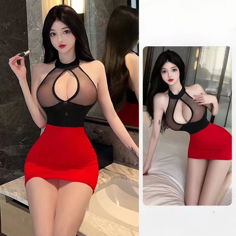 Mesh Secretary Uniform Dress – See Through Office Lady Costume for Lingerie