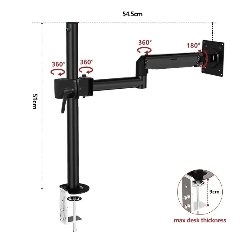 Adjustable Single Monitor Stand – 17 to 32 Inch Desktop Mount for PC Setup
