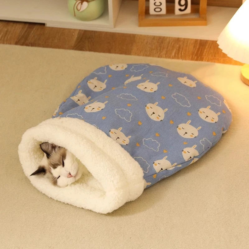 Plush Cat Sleeping Bag – Thickened Fluffy Nest for Winter Pet Comfort