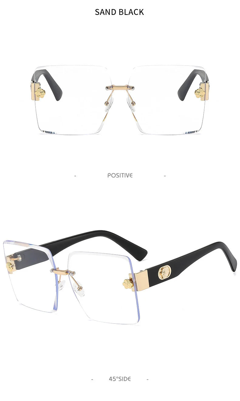 Oversized Rimless Square Sunglasses – Gradient Fashion Eyewear for Women