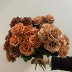 Artificial Brown Rose Bouquet – Silk Flower Arrangement for Home Wedding Decor