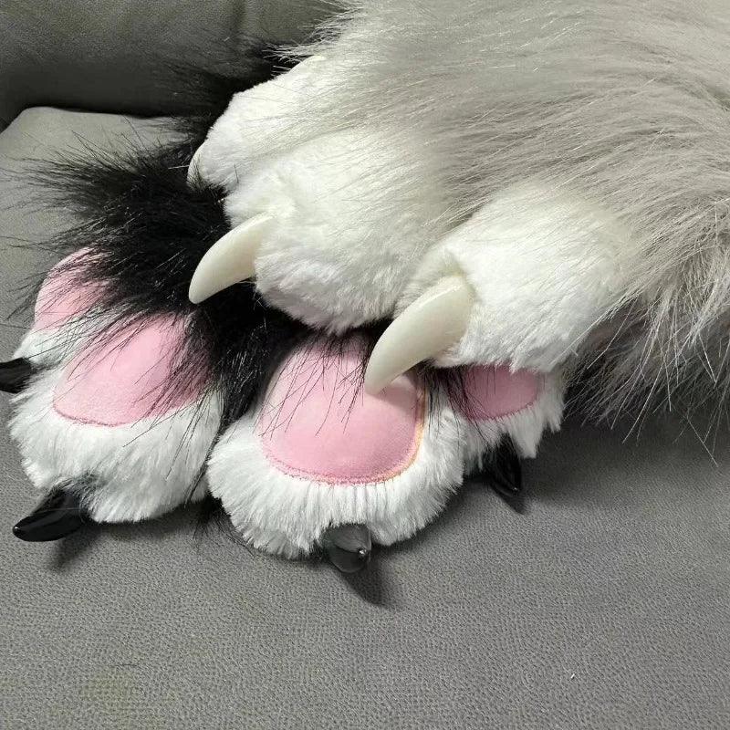 Plush Cat Paw Mittens for Furry Cosplay and Halloween Costume