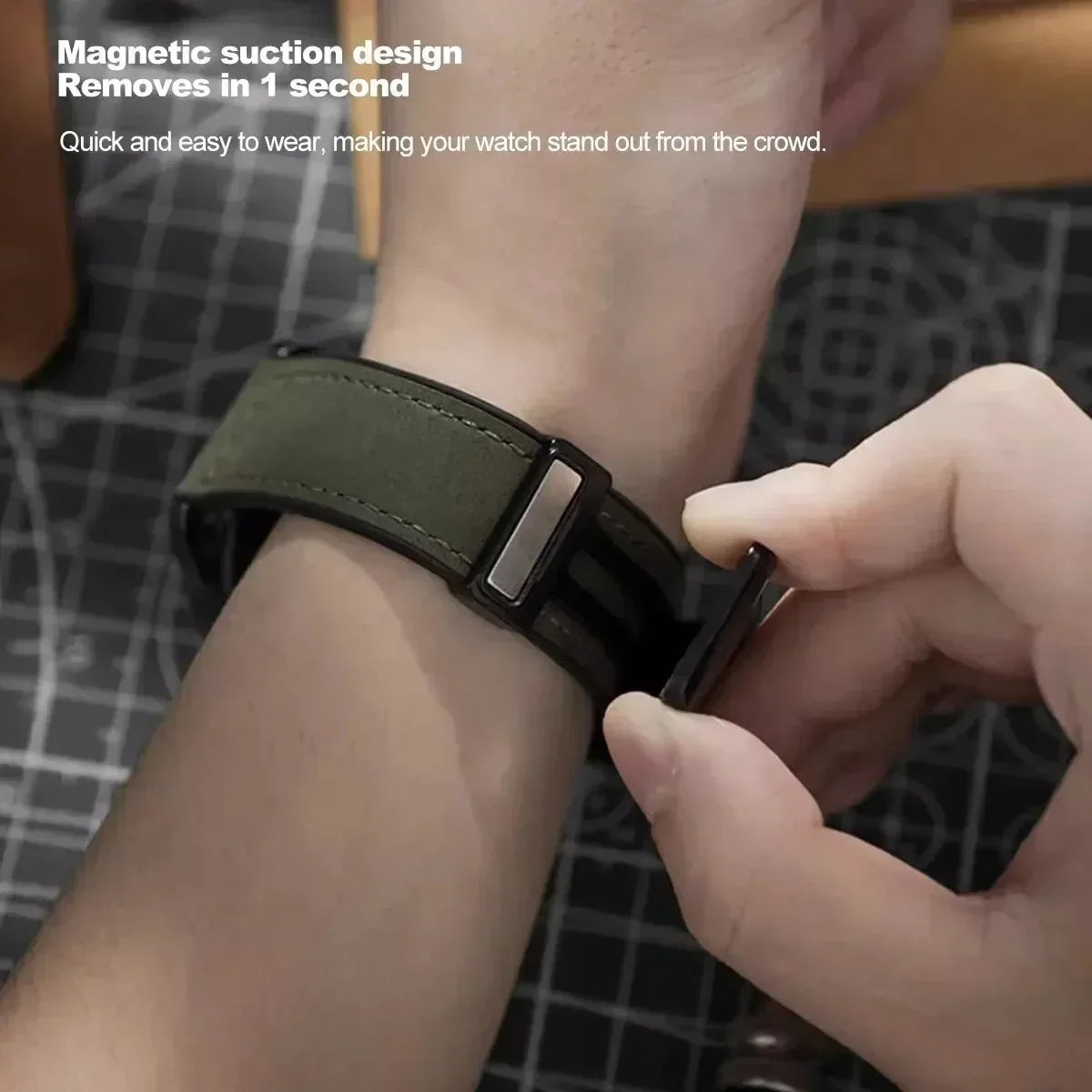 Leather Silicone Hybrid Strap – Breathable Magnetic Band for Huawei Watch Fit