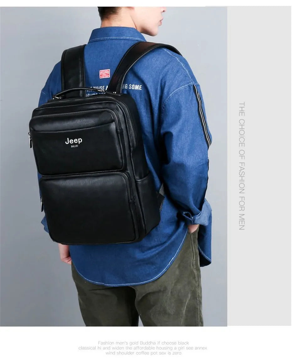 Split Leather Laptop Backpack – Large 14 Inch Travel Bag for Men