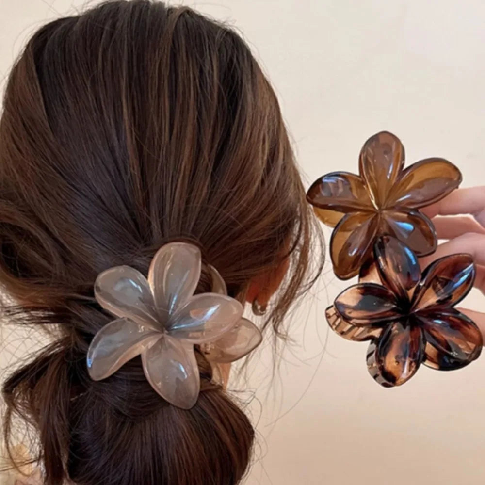 Laser Mermaid Flower Hair Clip – 8cm Large Plastic Claw for Women