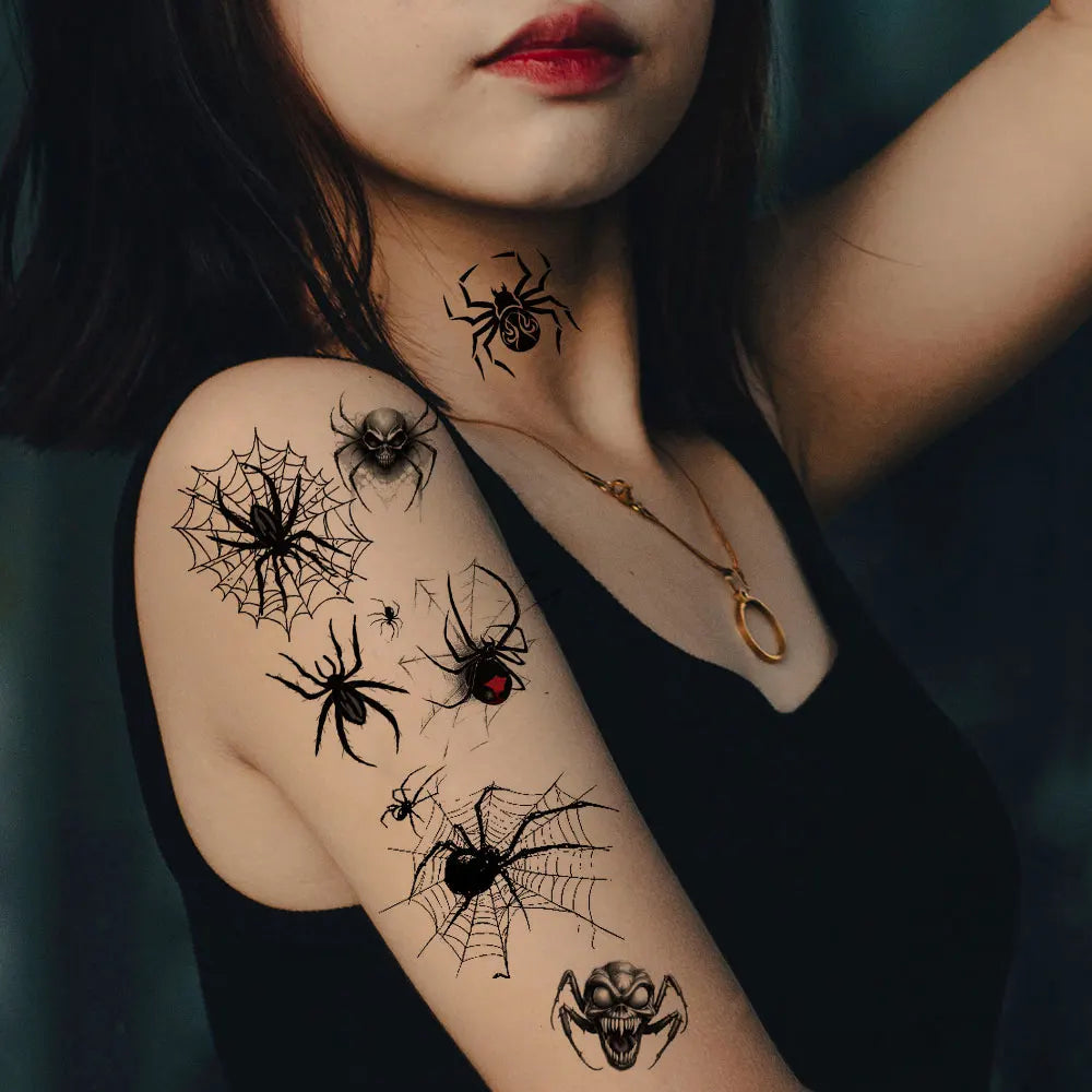 Spider Web Temporary Tattoo Stickers – Waterproof Halloween Face Body Art