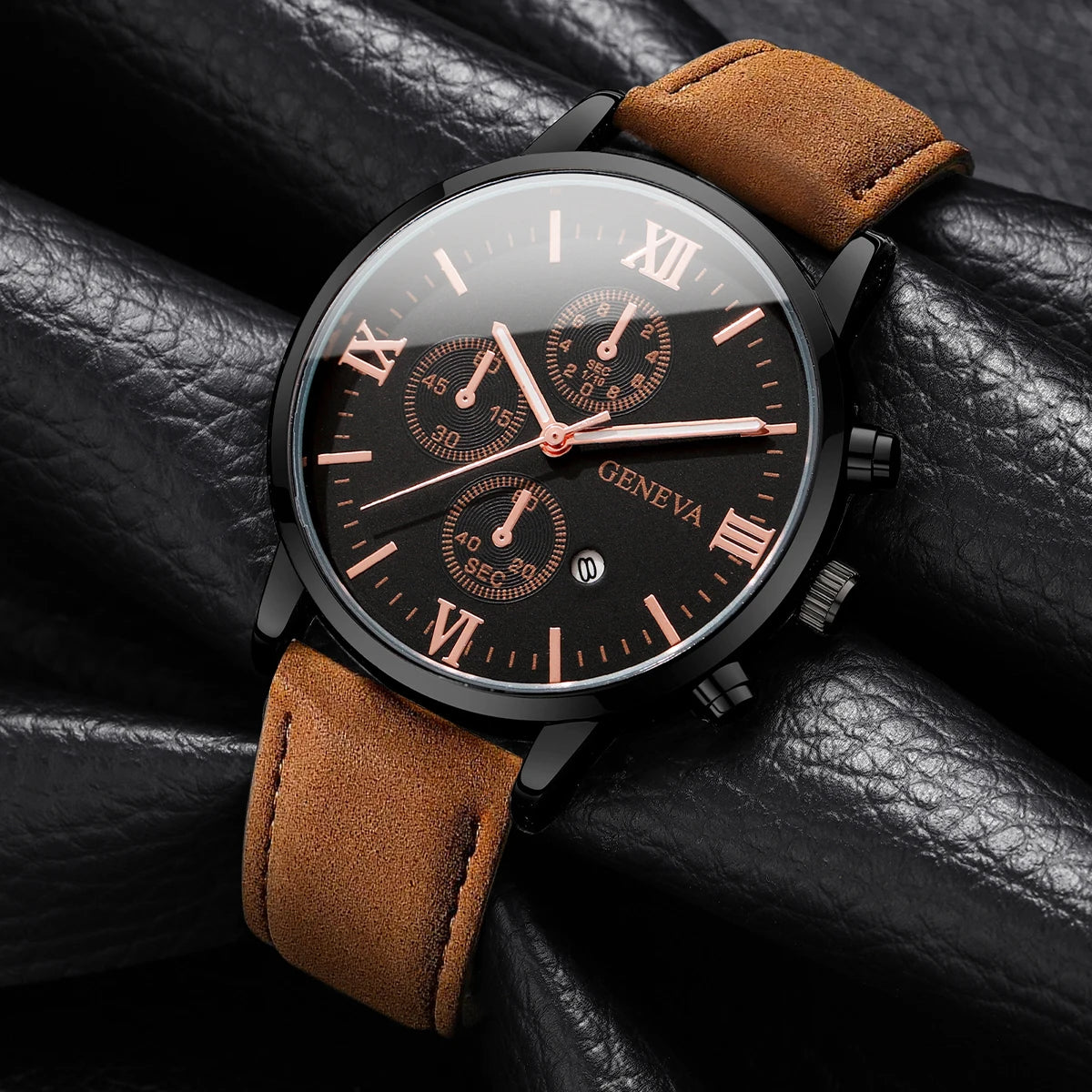 Leather Quartz Calendar Watch – Elegant Fashion Accessory for Men and Women